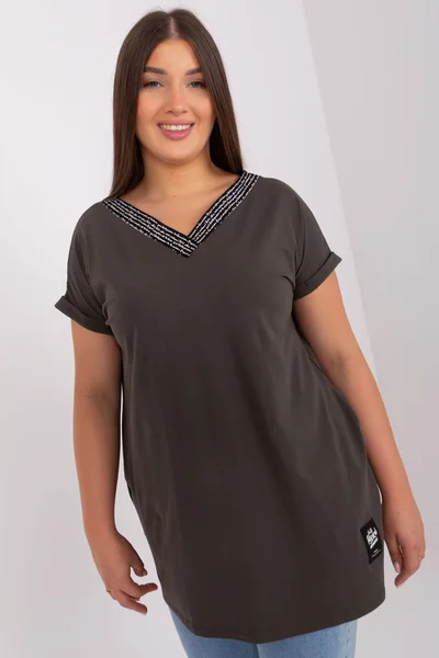 Khaki Plus Size Dámská Bavlněná Halenka FPrice