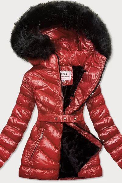 Zimní lesklá bunda pro ženy s kožešinou - Vínová MHM