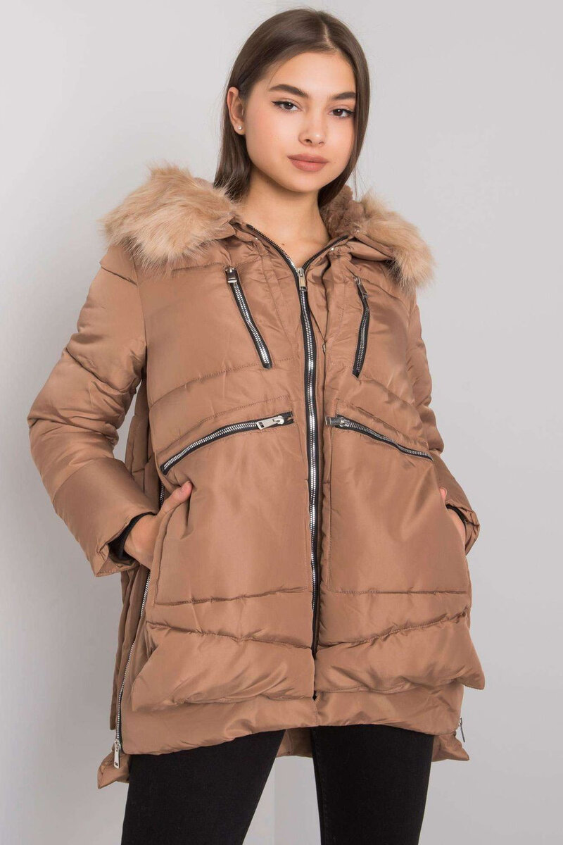 Velbloudí bunda na zimu s kožešinou pro ženy od NM, l i240_160942_2:L