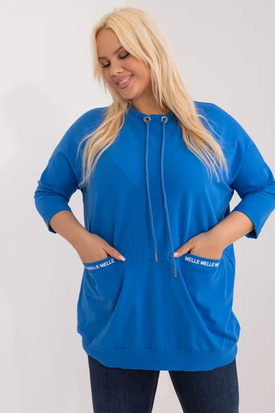 Tmavě modrá plus size halenka se šňůrkami Fashionhunters