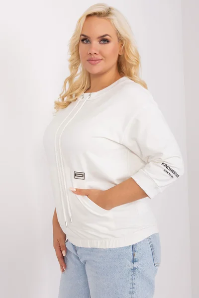 Ecru plus size dámská halenka s žebrovaným lemem