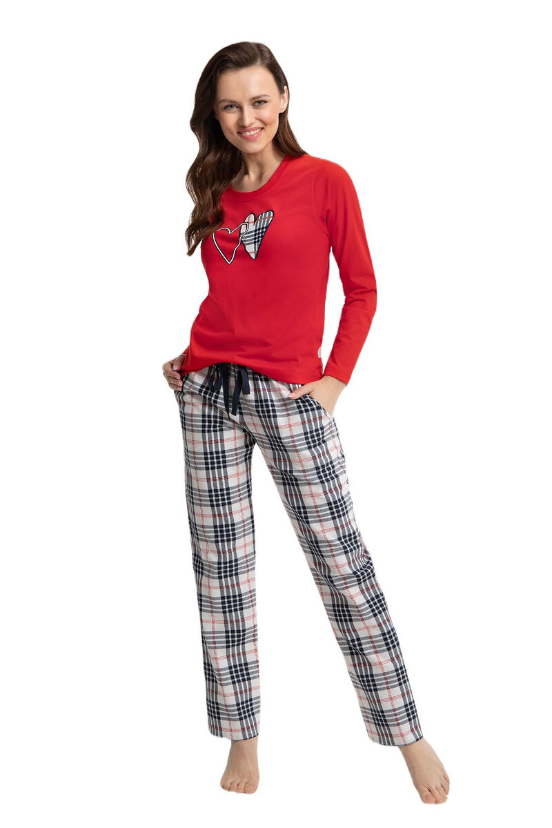 Kostkované srdíčkové pyžamo Luna pro dámy, červeno-bílé XL i384_7413893
