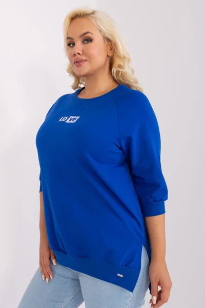 Kobaltová plus size dámská halenka s žebrovaným lemem