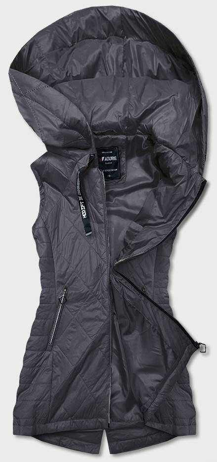 Tmavě šedá lehká dámská vesta s kapucí DG9ZKE ATURE, odcienie szarości XL (42) i392_19334-53