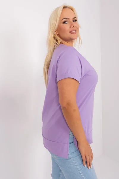 Violetová plus size dámská halenka s aplikací a potiskem