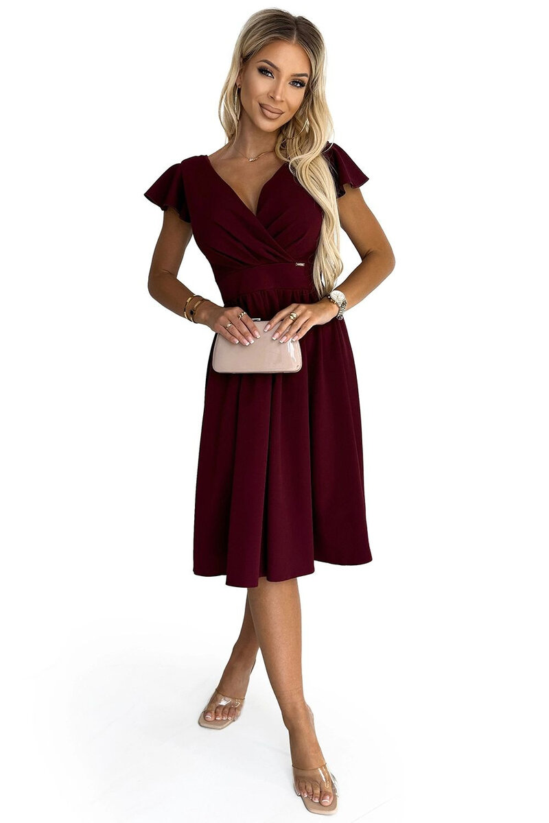 Krátké rukávy MATILDE - Elegantní dámské šaty, bordó L i41_9999931740_2:bordó_3:L_