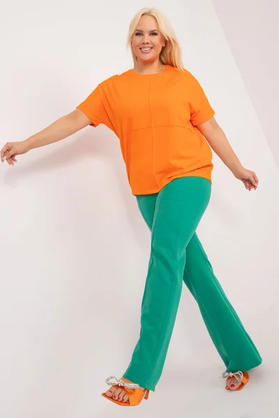 Fluo oranžová plus size halenka s kulatým výstřihem Fashionhunters