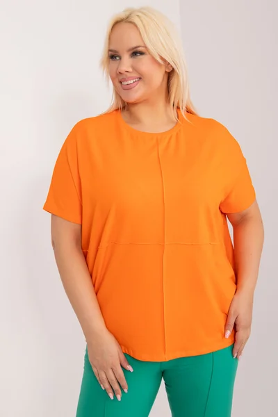 Fluo oranžová plus size halenka s kulatým výstřihem Fashionhunters