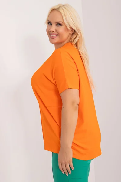 Fluo oranžová plus size halenka s kulatým výstřihem Fashionhunters