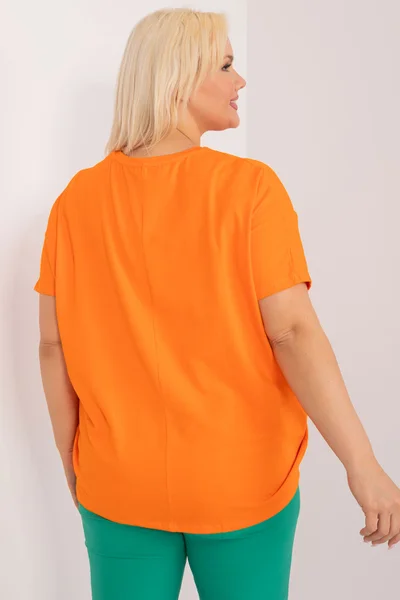 Fluo oranžová plus size halenka s kulatým výstřihem Fashionhunters