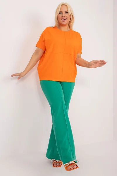 Fluo oranžová plus size halenka s kulatým výstřihem Fashionhunters