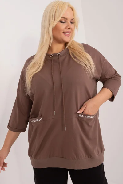 Hnědá dámská bavlněná halenka plus size Fashionhunters