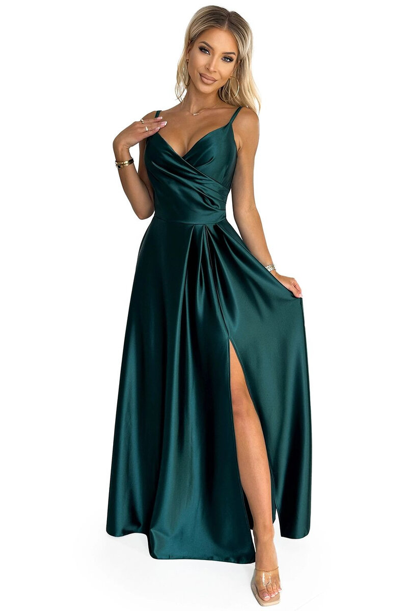 Zelené šaty CHIARA - Numoco - s rozparkem, Zelená XL i41_9999931742_2:zelená_3:XL_