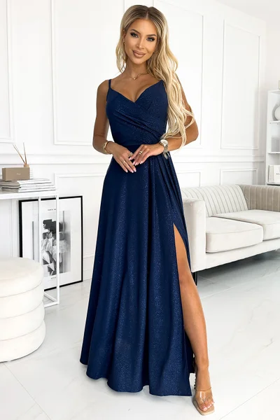 Modré brokátové maxi šaty Chiara Numoco