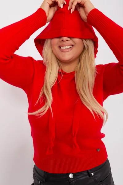 Červený dámský plus size svetr s kalhotami FPrice