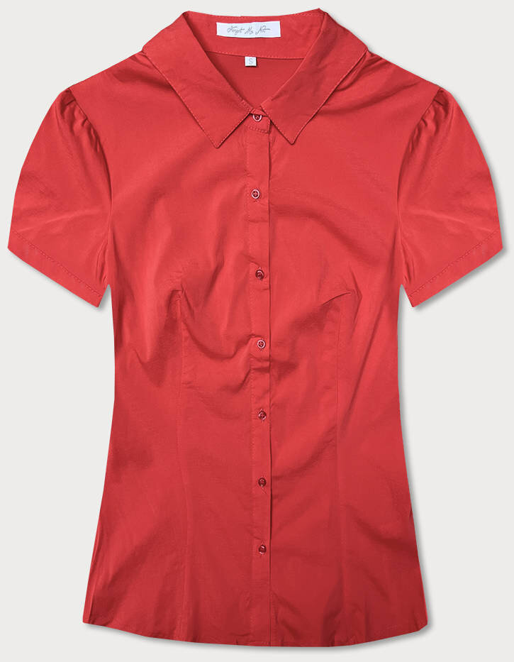 Červená límečková dámská halenka s krátkými rukávy, odcienie czerwieni S (36) i392_22213-46