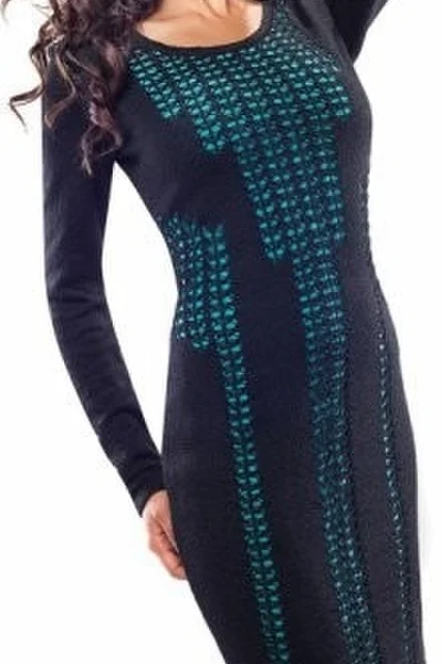 Zimní šaty Enny Vena - Geometrický vzor - černo-zelená