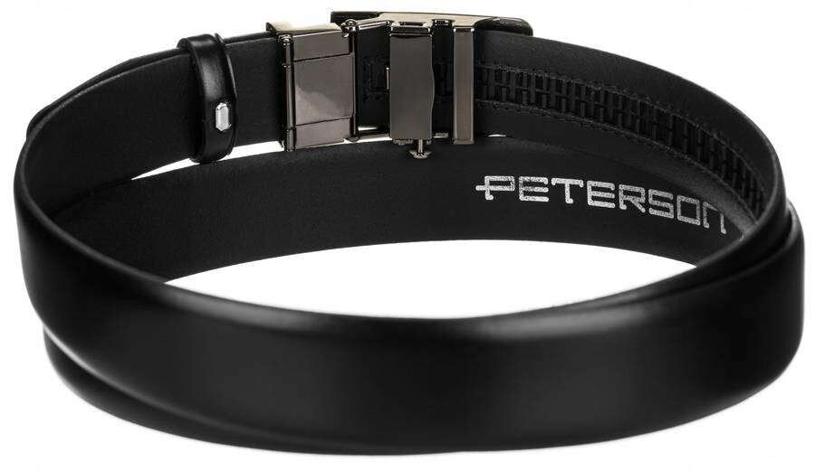 Černý pánský kožený opasek PETERSON® s automatickou přezkou, jedna velikost i523_5903051148019