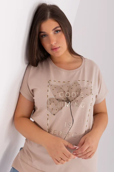 Beige Plus Size Dámská Halenka s Potiskem - RV-BZ-8684