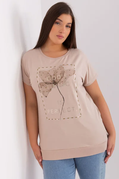 Beige Plus Size Dámská Halenka s Potiskem - RV-BZ-8684