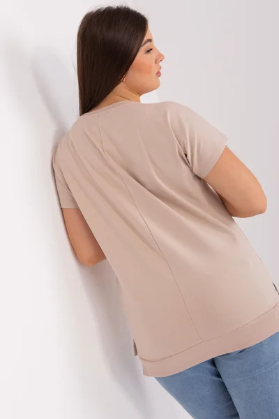 Beige Plus Size Dámská Halenka s Potiskem - RV-BZ-8684