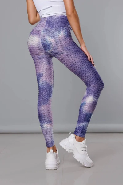 Sportovní fialové legíny s TIE DYE motivem od J.STYLE