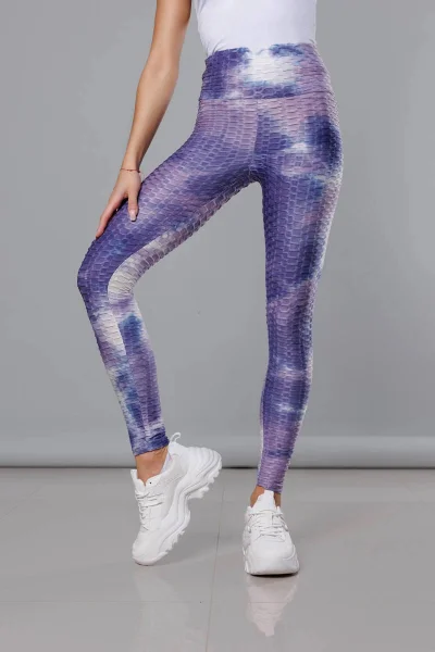 Sportovní fialové legíny s TIE DYE motivem od J.STYLE