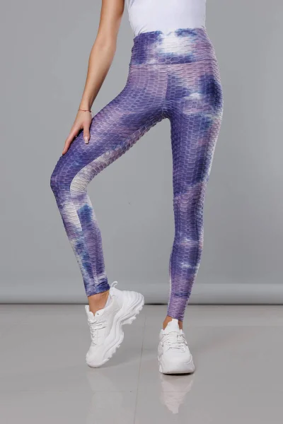 Sportovní fialové legíny s TIE DYE motivem od J.STYLE