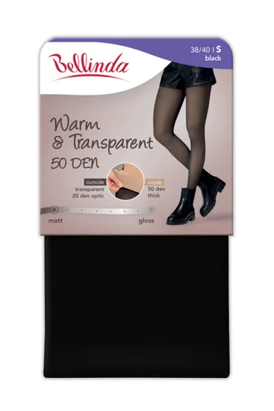 Teplé průhledné punčochové kalhoty Bellinda - Černá