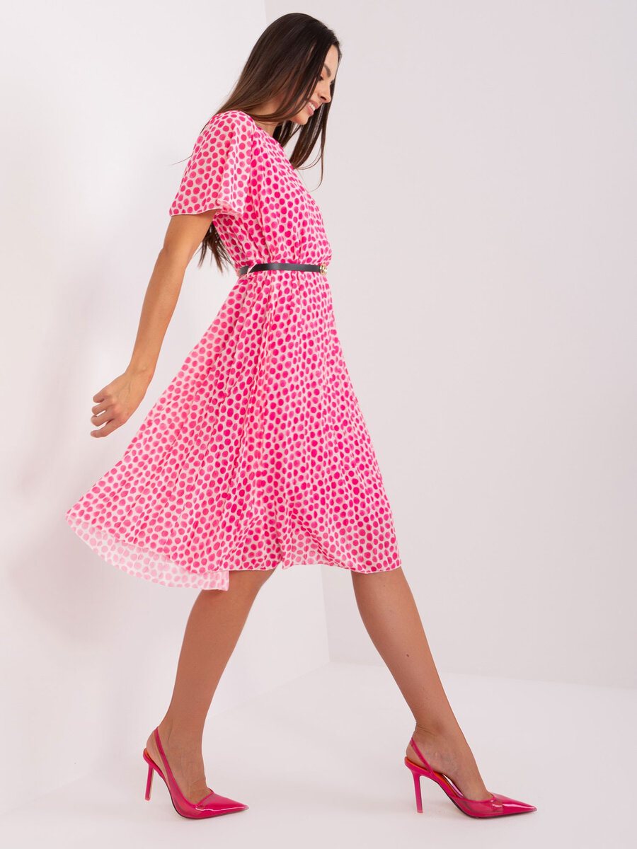 Růžovo-bílé puntíkované šaty FPrice - Elegantní puntíky, jedna velikost i523_2016103443314