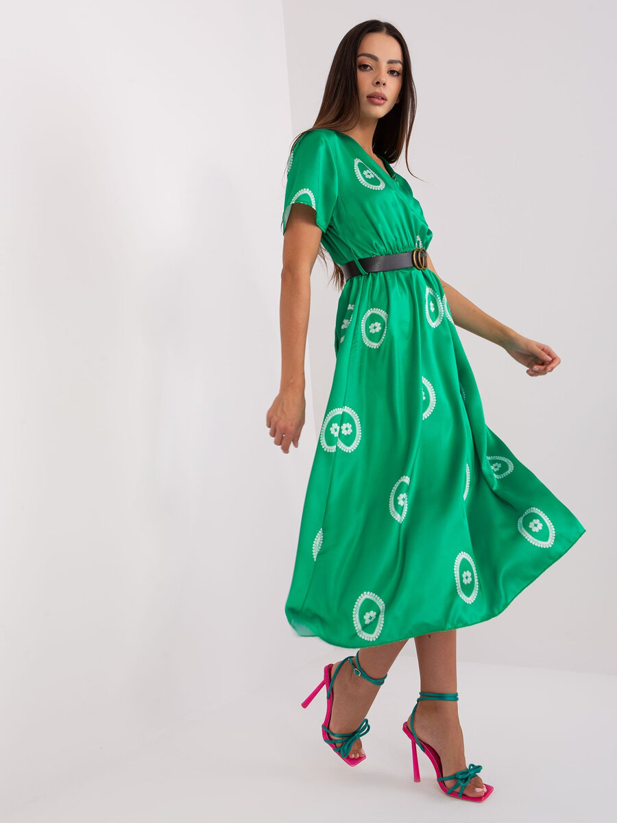 Zelené koktejlové šaty s potiskem - Elegantní zelená DHJ SK, jedna velikost i523_2016103442911