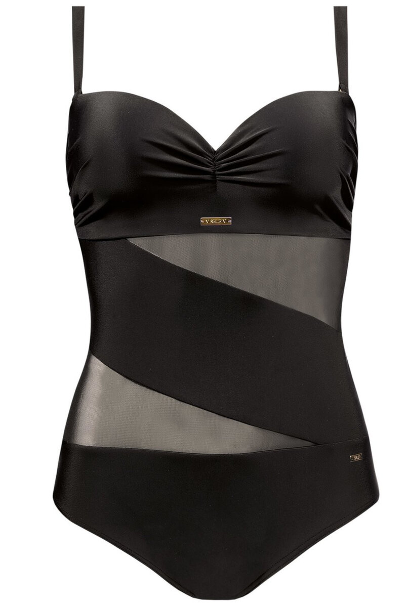 Černé jednodílné plavky s kosticemi a nastavitelnými ramínky - Elegantia, černá 100/C i41_78190_2:černá_3:100/C_