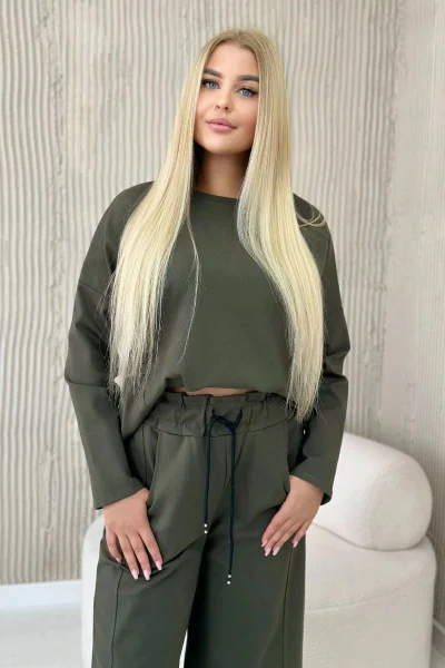 Zimní souprava khaki: mikina a široké kalhoty K-Fashion