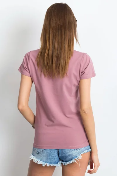 Dámské pudrově růžové tričko s výstřihem do V FPrice