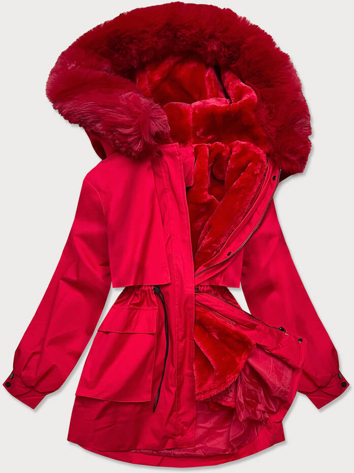 Zimní bunda s odepínací podšívkou a kožíškem pro ženy - Červená SWEST, odcienie czerwieni M (38) i392_18386-47