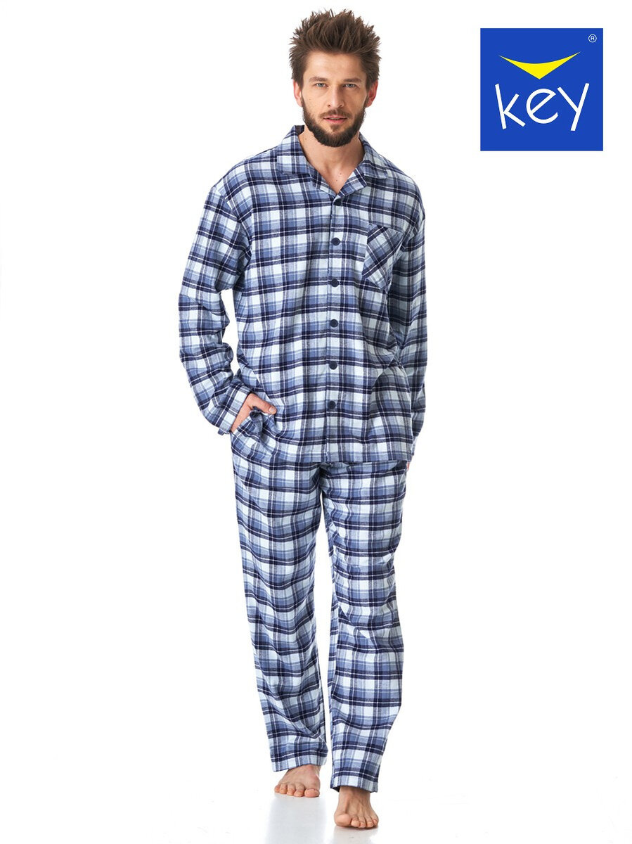 Komfortní pánské flanelové pyžamo Key, šedá mřížka XL i384_38358878