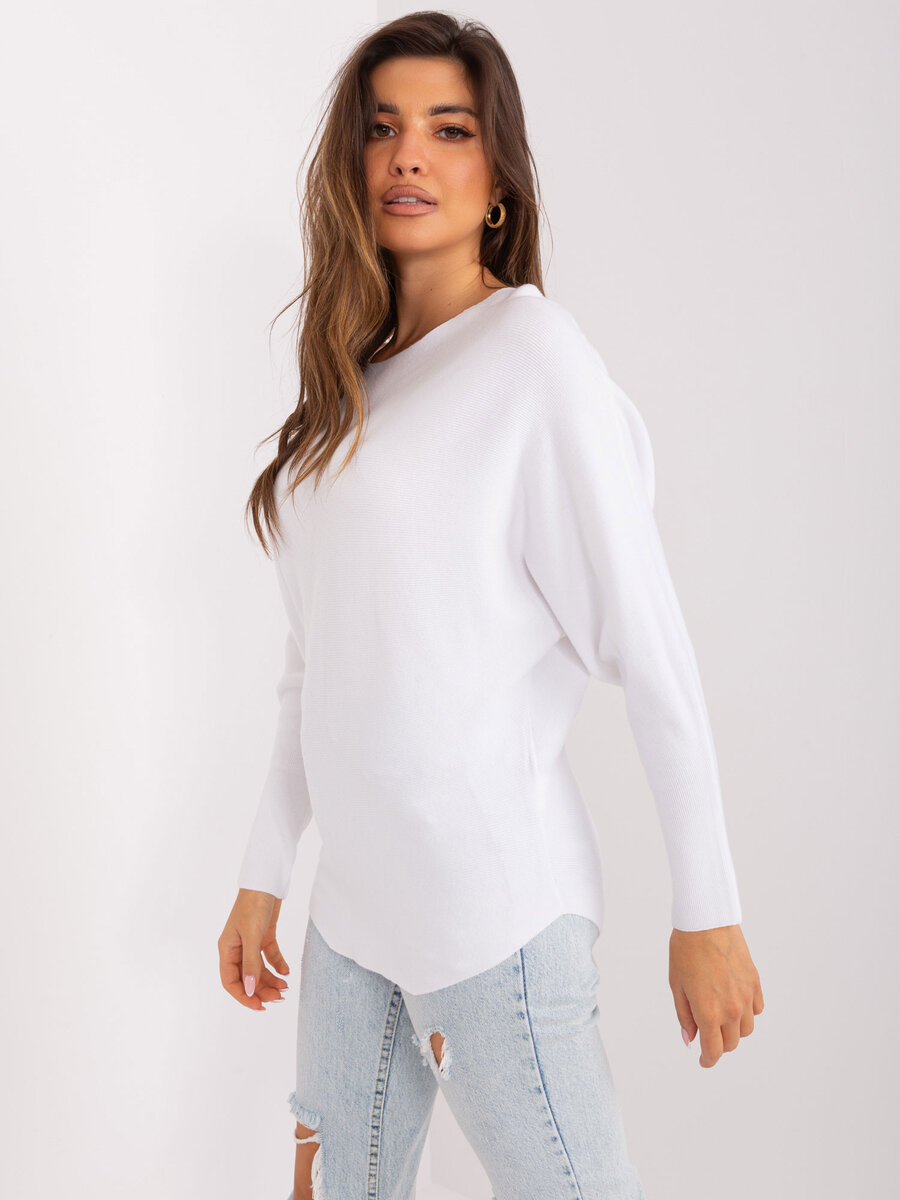 Oversize bílý dámský svetr s viskózou - FPrice Luxe, M/L i523_2016103452972