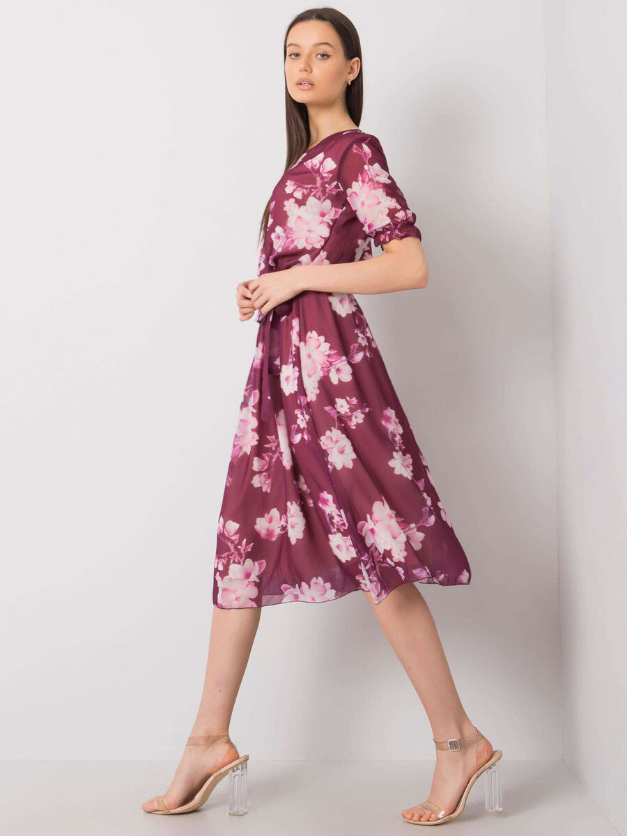 Květinové fialové šaty s opaskem od FPrice, 42 i523_2016102942337