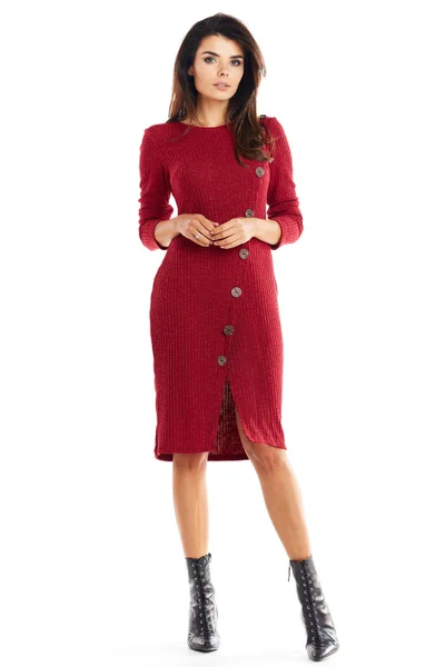 Vinočervené dámské šaty s knoflíky - Awama