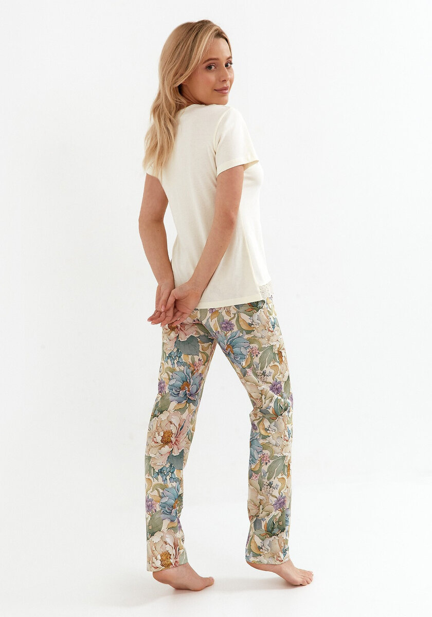 Vanilková dámská pyžama s krajkou a květinovým potiskem, vanilka 3xl i384_28768685