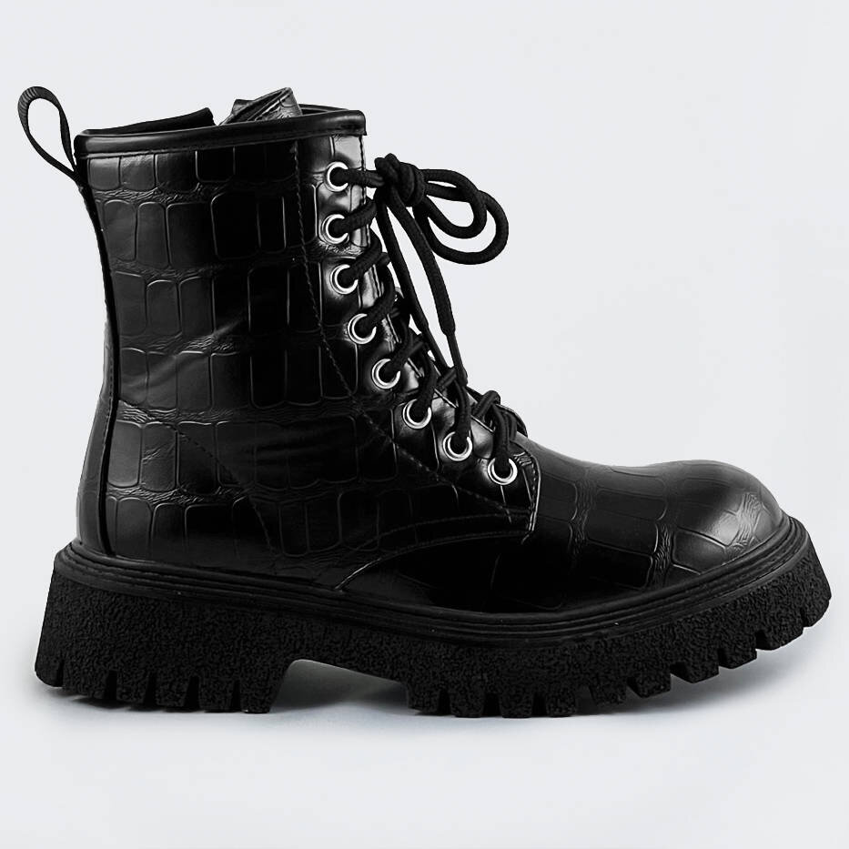 Černé dámské šněrovací boty krokodýl 770 WELLSPRING, odcienie czerni L (40) i392_20482-21