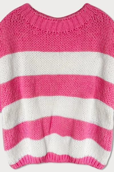 Neonový pruhovaný svetr v růžové barvě