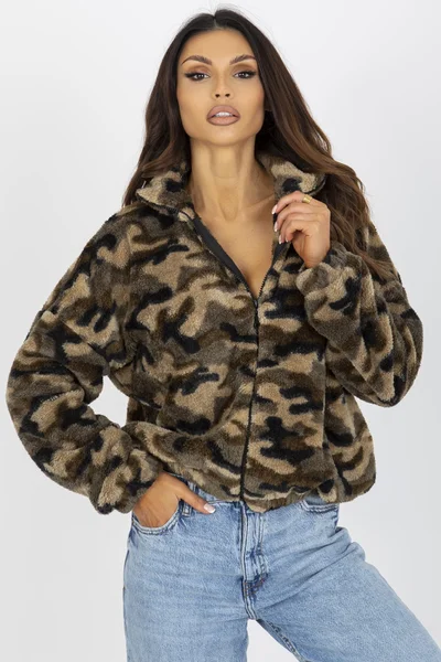 Dámská khaki krátká camo mikina na zip Fashionhunters