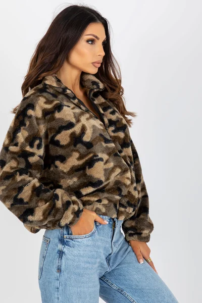 Dámská khaki krátká camo mikina na zip Fashionhunters