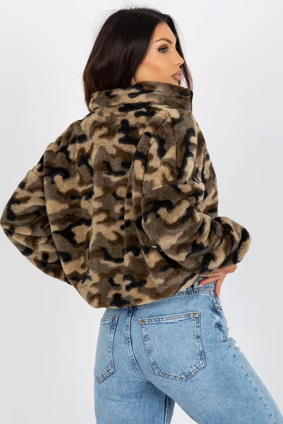 Dámská khaki krátká camo mikina na zip Fashionhunters