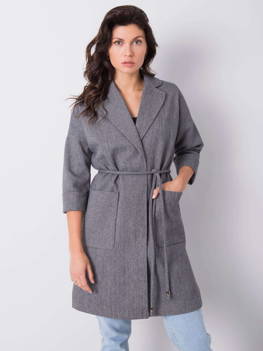 Šedý dámský kabát s páskem - Elegantní šaty pro každou příležitost, S i523_2016102907299