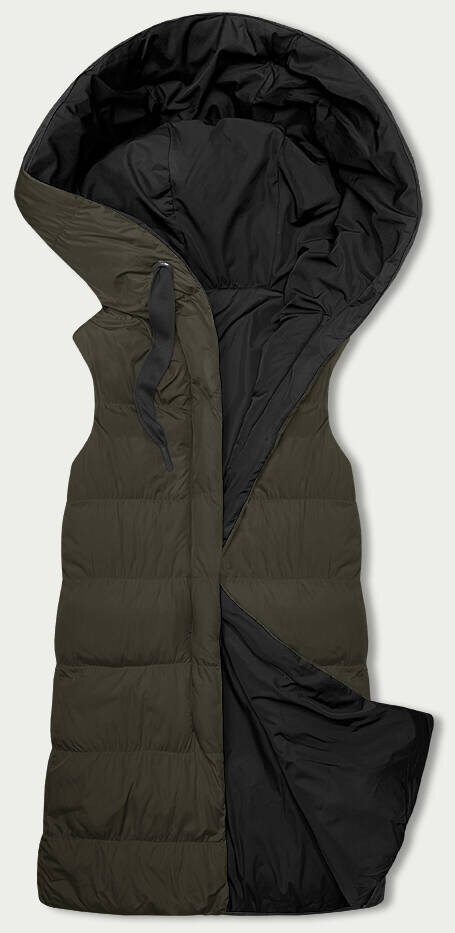 Khaki-černá oboustranná oversize vesta s kapucí, odcienie zieleni XXL (44) i392_23062-48