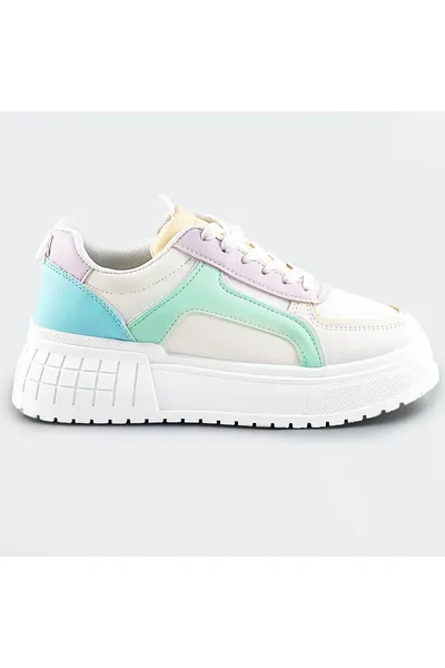 Bílé dámské tenisky sneakers s pastelovými vsadkami a s vysokou podrážkou C91 Mix Feel