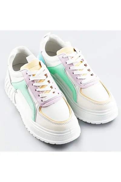 Bílé dámské tenisky sneakers s pastelovými vsadkami a s vysokou podrážkou C91 Mix Feel