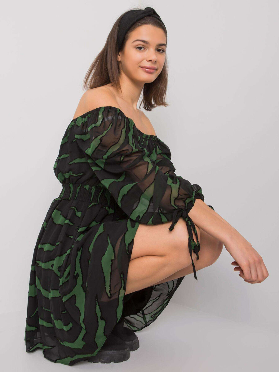 Černo-zelené dámské šaty s potiskem FPrice, S i523_2016103075829